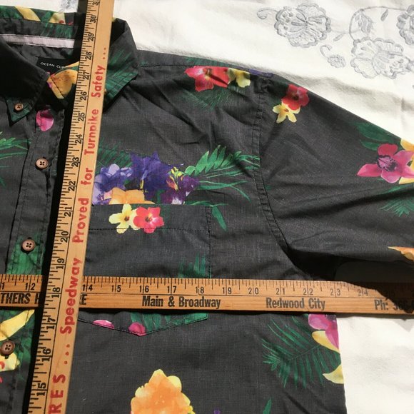 #61 Ocean Current all over Floral Print Hawaiian Shirt Mens Size L camp relax - Picture 5 of 6